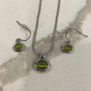 Lia Sophia Silver-tone Green Cats Eye Pendant and earrings